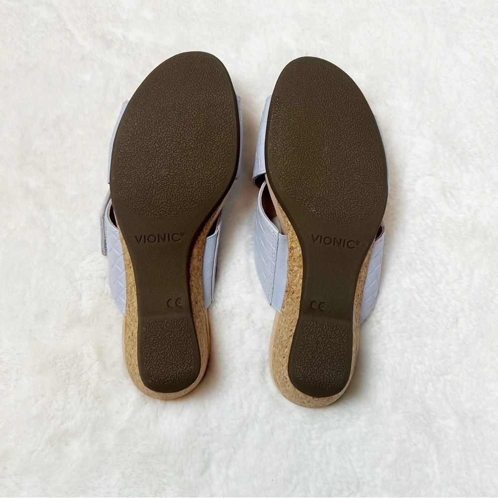 NIB Vionic Leticia Leather & Jute Wedge Slide Sandals Blue - Picture 8 of 8